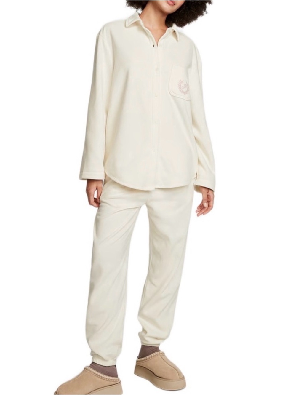 PINK Victoria's Secret Cream Fleece Lounge Pajama Set